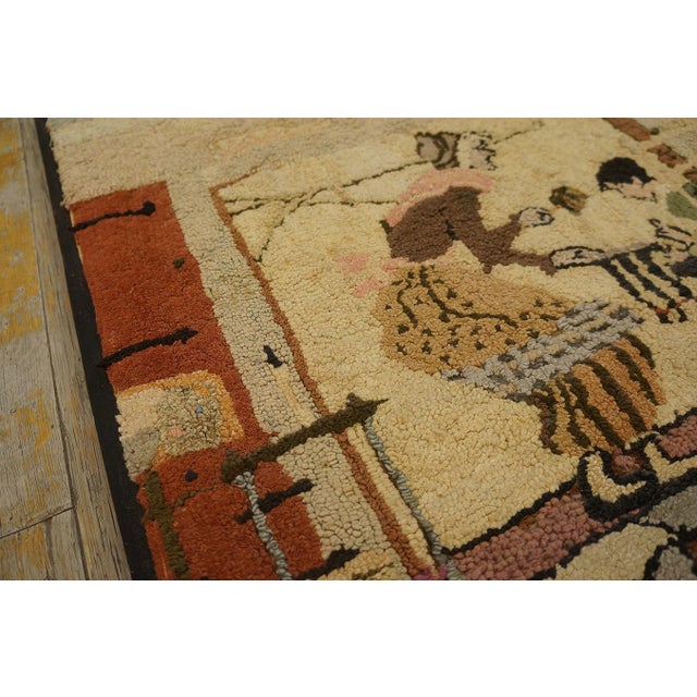 1920s Tan Camel Scene Pictorial Antique American Hooked Rug 2' 0" X 2' 0" Handknotted Wool Carpet For Sale - Image 4 of 6