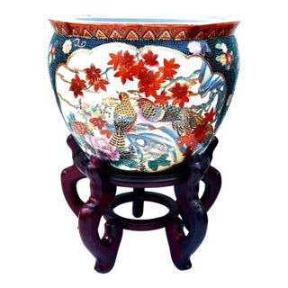 Chinoiserie Porcelain Fish Bowl Planter With Stand For Sale