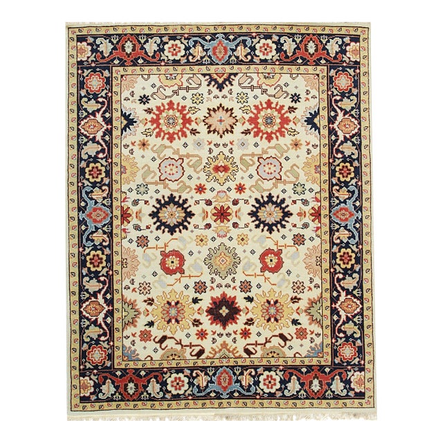 8x10 Violet Traditional Ivory Allover Floral Modern Handknotted Wool Carpet Rug For Sale