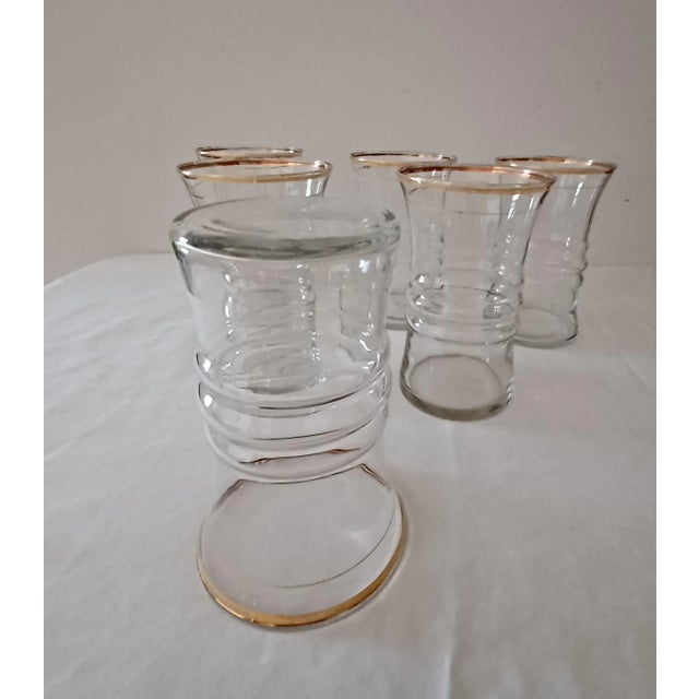 Mid-Century Modern Ribbed Tumblers With Gold Rim- Set of 6 For Sale - Image 4 of 7