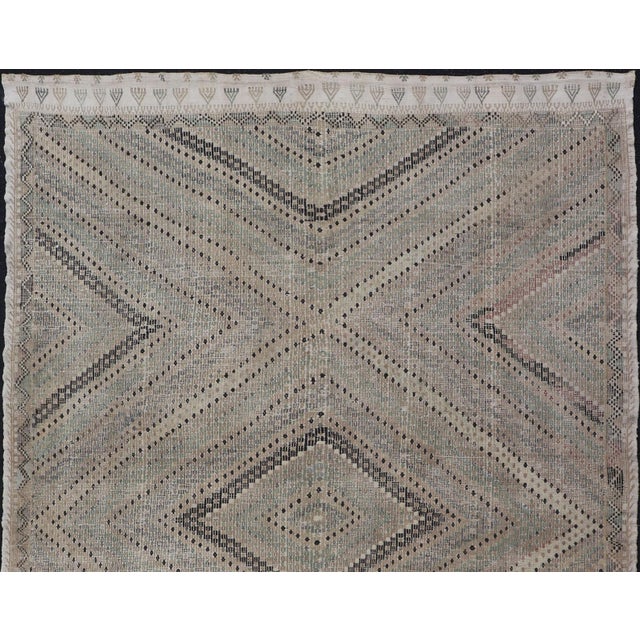 Vintage Turkish Embroidered Flat-Weave Rug With Geometric Design 7'4 X 10'6 For Sale - Image 4 of 15
