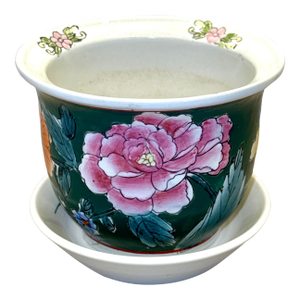 Green Floral Chinoiserie Planter With Tray