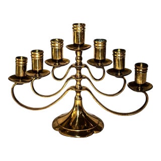 Antique Solid Brass Swing 7 Arm Menorah Candelabra Candle Holder For Sale
