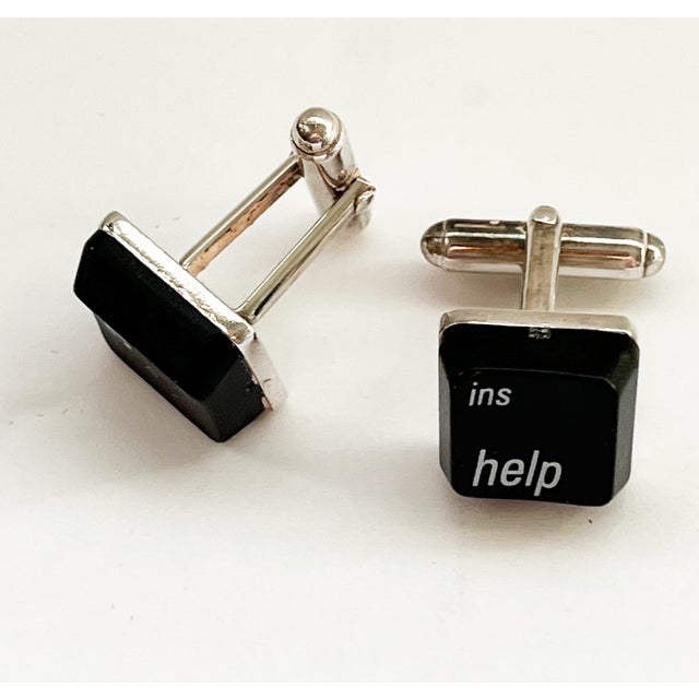 1990s Silver & Black Computer Key Cufflinks, A Pair For Sale - Image 4 of 5