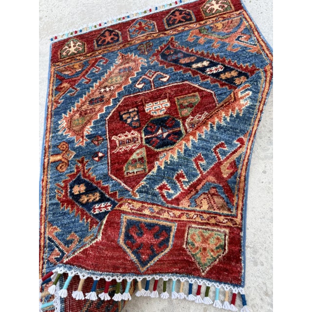 Blue Blue Afghan Kazak Rug, 2 X 3 For Sale - Image 8 of 11