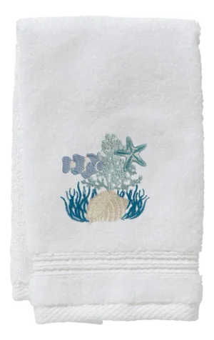 Under the Sea Aqua Terry Guest Towel, Embroidered