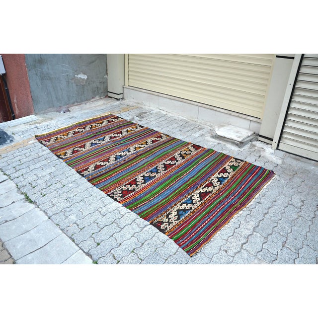 Green Vintage Bohemian Turkish Kilim Rug For Sale - Image 8 of 11