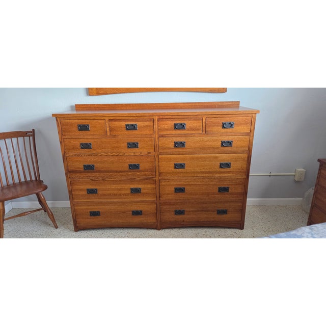Cedar Lined Drawers in Mission Oak Chest of Drawers with Beveled Mirror. Mirror hanging bracket included. Dresser is 65...