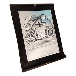 Vintage 925 Sterling Silver Motorcycle Racing Trophy Plaque by Ottaviani, Italy, 1970s For Sale