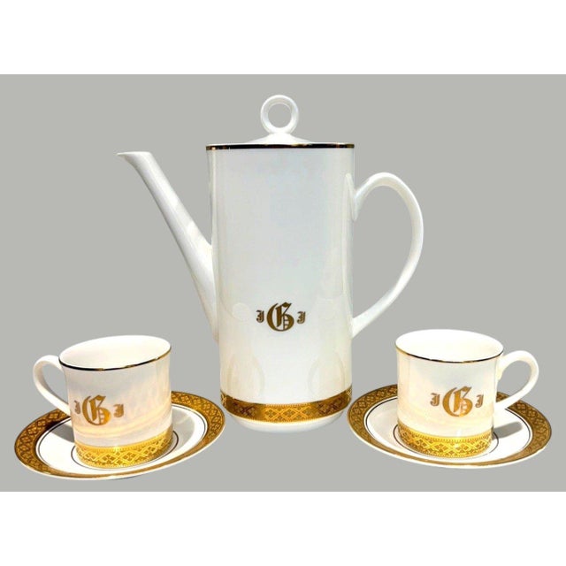 Late 20th Century Vintage American Royalty Gold Monogram Coffee Chocolate Pot Demitasse Set - 5 pcs For Sale - Image 5 of 5