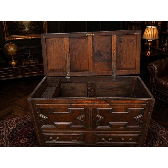 Large Victorian Oak Mule Chest Coffer with Drawers & Carved Initials For Sale - Image 6 of 12