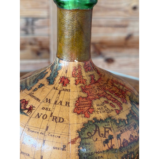 Mid-Century Modern Vintage Florentia Italian Leather Wrapped World Map Liquor Decanter For Sale - Image 3 of 12