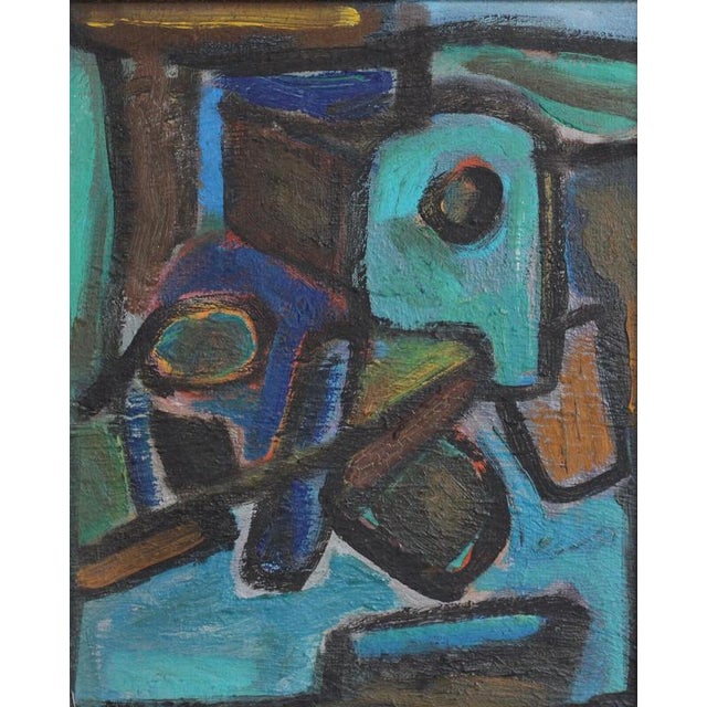 Abstract composition', oil on board, by pierre-yves beltran (1984). A dense, richly textured abstract composition rendered...
