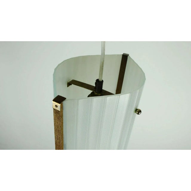 Mid-Century Modern Danish Modern Teak Opal Glass Brass Hanging Lamp For Sale - Image 6 of 11