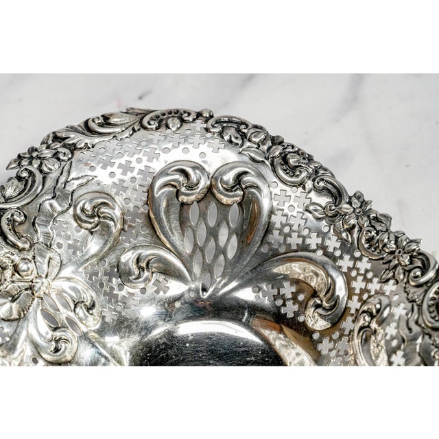 Victorian Repoussé Pierced Jewelry Tray Antique Gorham Sterling Silver Heart Catchall Dish Luxury Home Decor For Sale - Image 3 of 13