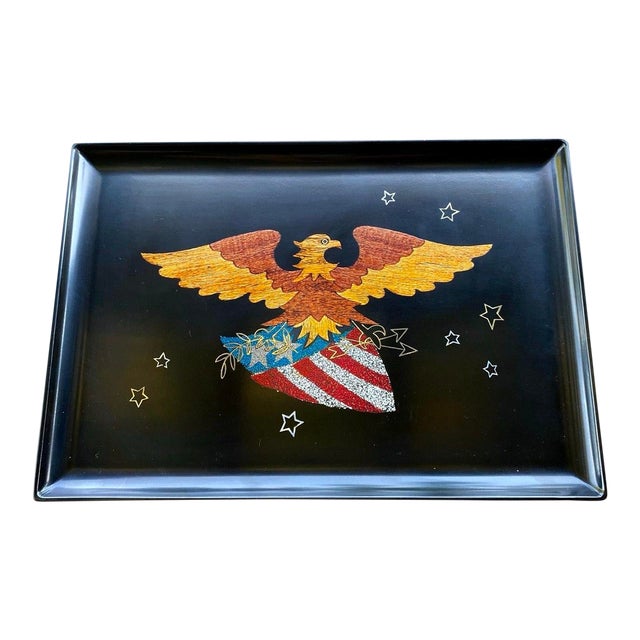 Vintage Couroc of Monterey Patriotic Eagle & Shield Inlaid Serving Tray For Sale