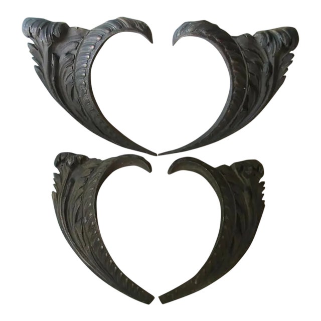 4 19thC Antique Bronze Architectural Elements, Acanthus Leaves For Sale