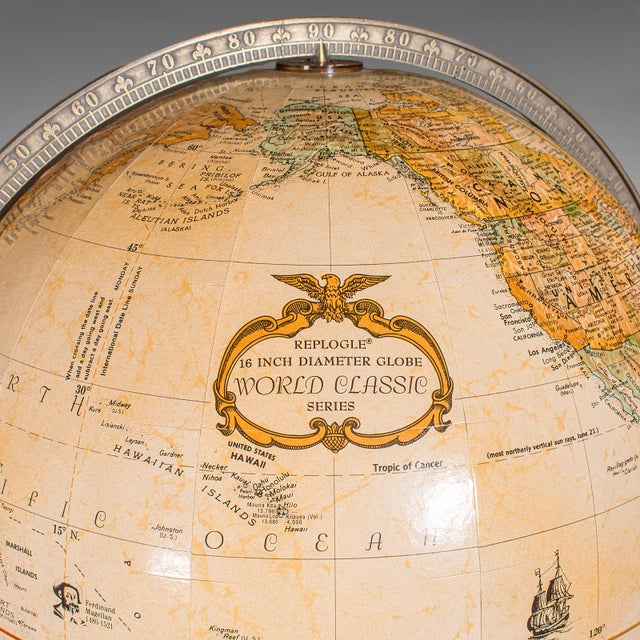 Metal Late Vintage Tripod Globe, American, Steel, Topographical Gores, Classic Taste For Sale - Image 7 of 12