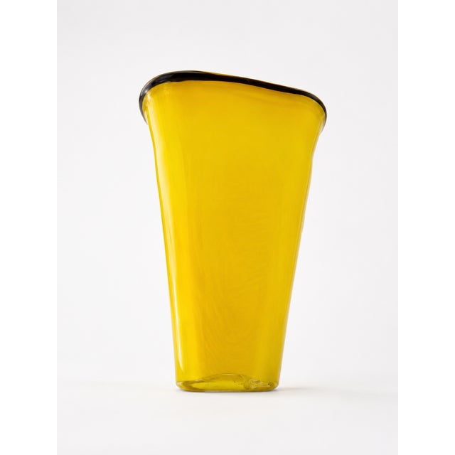 Large Vintage Murano Yellow Cased Opaline Glass Vase with Black Rim, 1970s For Sale - Image 4 of 7