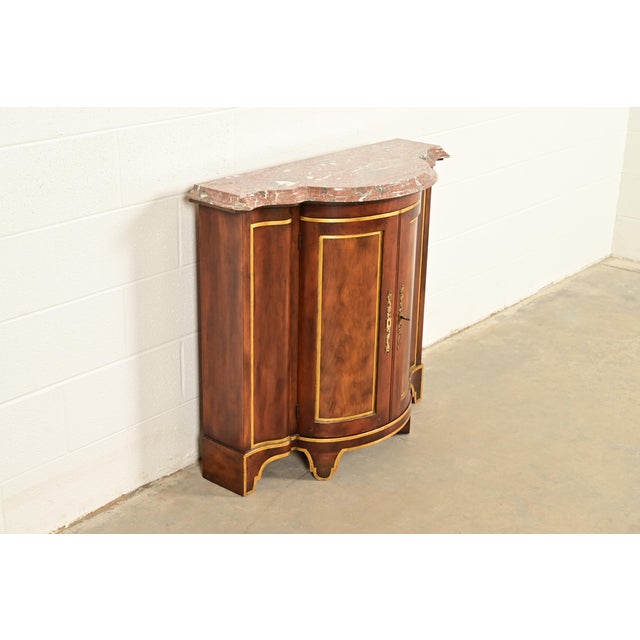 Baker Furniture Company Baker Furniture Italian Provincial Carved Cherry Wood, Parcel Gilt, and Marble Top Demilune Sideboard or Bar Cabinet For Sale - Image 4 of 16