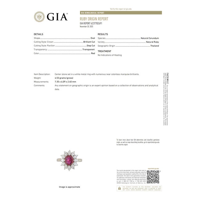 Metal Vintage Gia 1.00 Carat No Heat Ruby Diamond Platinum Ring, Size 7.75 For Sale - Image 7 of 8