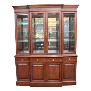 Henkel Harris Wild Black Cherry Breakfront China Cabinet, 1996 For Sale