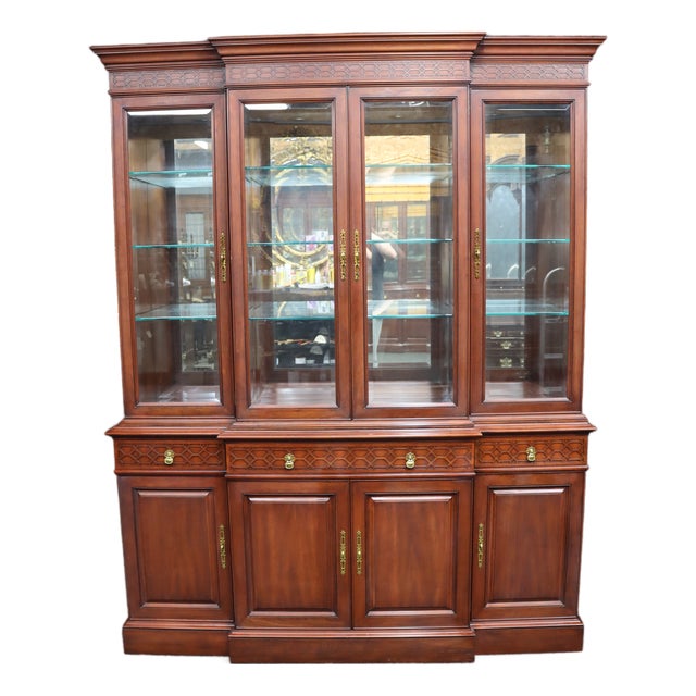 Henkel Harris Wild Black Cherry Breakfront China Cabinet, 1996 For Sale