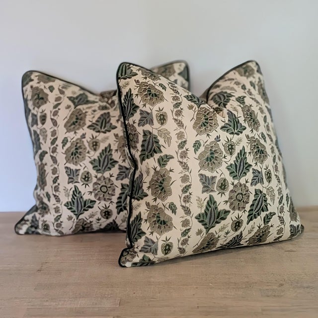 Not Yet Made - Made To Order Soane Britain Filigree Flower in Gilt on Stone Linen Pillows With Green Cord - Double Sided For Sale - Image 5 of 8
