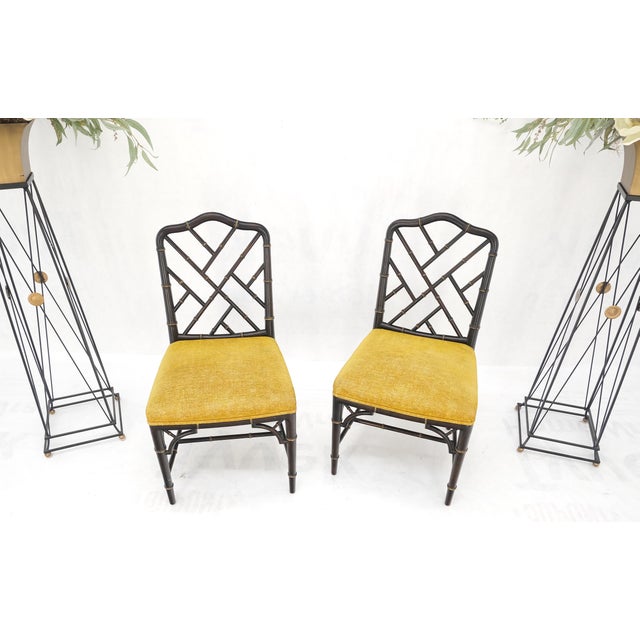 Pair Mid-Century Modern Decorative Ebonized Walnut Faux Bamboo Side Chairs Mint For Sale - Image 12 of 15