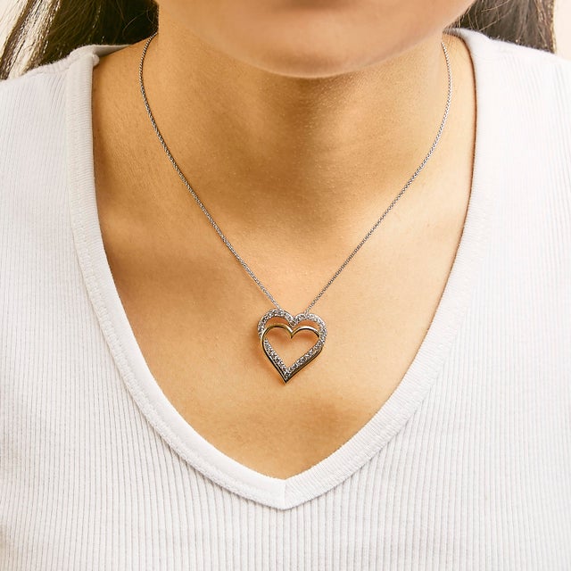 Haus of Brilliance 14K Yellow Gold Plated Sterling Silver 1.00 Cttw Diamond Double Heart Pendant Necklace For Sale - Image 4 of 5