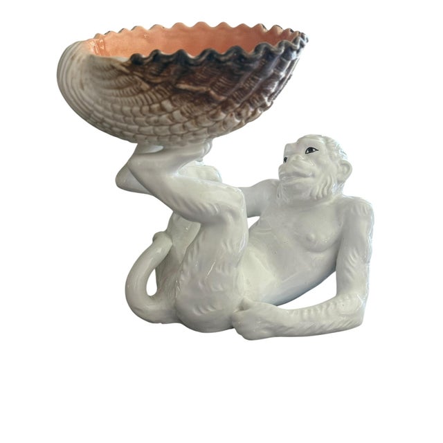 Vintage Italian Ceramic Monkey Centerpiece Bowl With Clam Shell Compote For Sale - Image 12 of 12