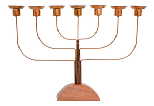 Large Vintage Brass and Elm Candelabra, 1940s