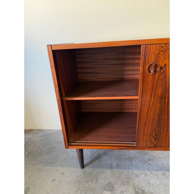 Wood Vintage Danish Sliding Door Cabinet / Mid-Century Rosewood Credenza – C. 1960s For Sale - Image 7 of 9