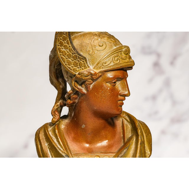 19th Century Cast Metal Painted Warrior Bust Antique Victorian Statue Sculpture Home Decor Grand Tour Style For Sale - Image 5 of 12