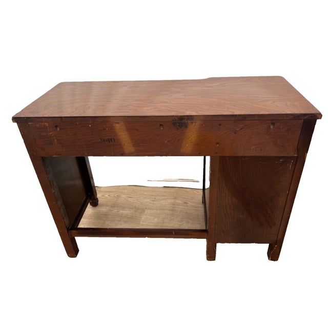 1930s Art Deco Wall Desk Petite Size Four Dovetail Jointed Drawers Two Tone Walnut For Sale In Palm Springs - Image 6 of 11