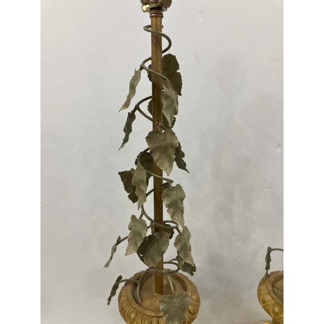 Metal Pair of Ivy Topiary Lamps Signed Lampcrafters, Lexington For Sale - Image 7 of 8
