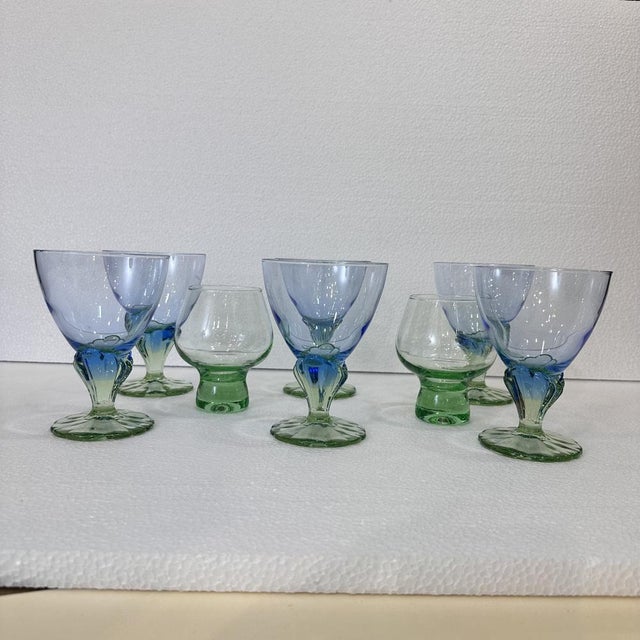 1980s Postmodern Bahia Glass Set in Blown Glass by Bormioli Rocco, Italy, 1980s, Set of 8 For Sale - Image 5 of 18