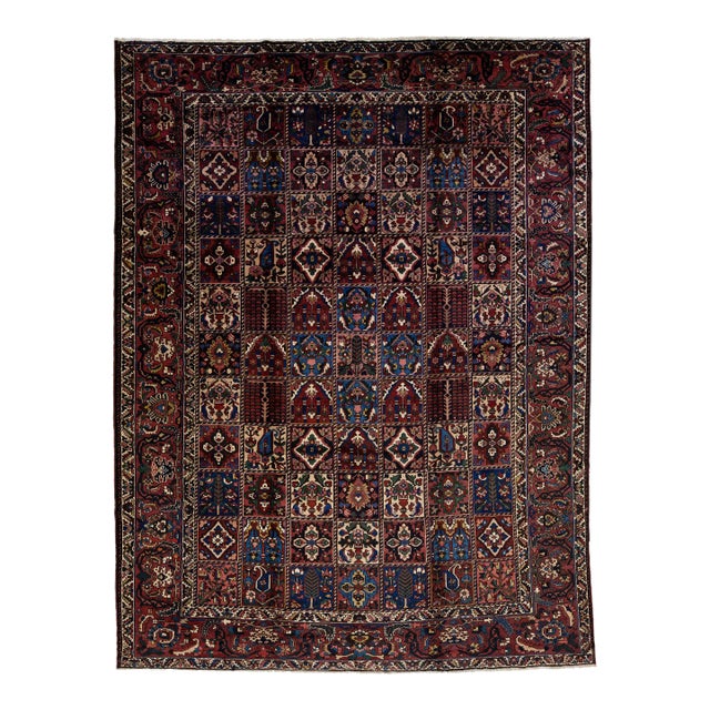 1920s Handmade Antique Persian Bakhtiari Wool Rug With Allover Multicolor Design For Sale