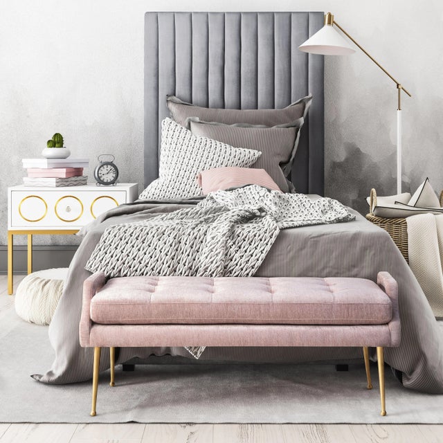 Arabelle Grey Velvet Twin Bed For Sale - Image 9 of 11