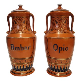 Apothecary Jars in Hand-Painted Porcelain, 1930s, Set of 2 For Sale