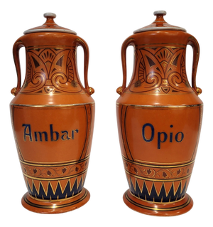 Apothecary Jars in Hand-Painted Porcelain, 1930s, Set of 2
