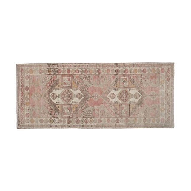 Vintage Faded Large Hand-Knotted Hallway Runner 5'2" X 12'2" 61.8" x 145.7" / 157 x 370 Cm Hand woven with high quality...