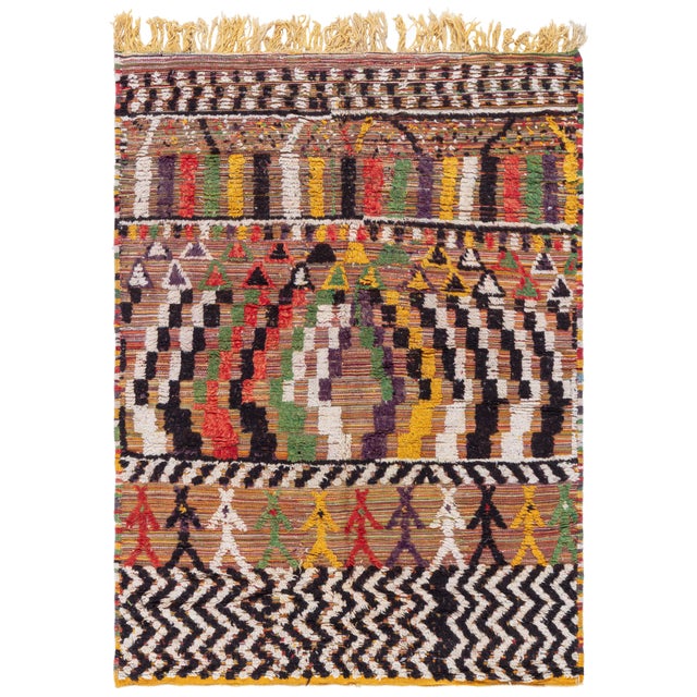 Doris Leslie Blau Mid-Century Vintage Moroccan Tribal Ivory Hand-Knotted Rug For Sale