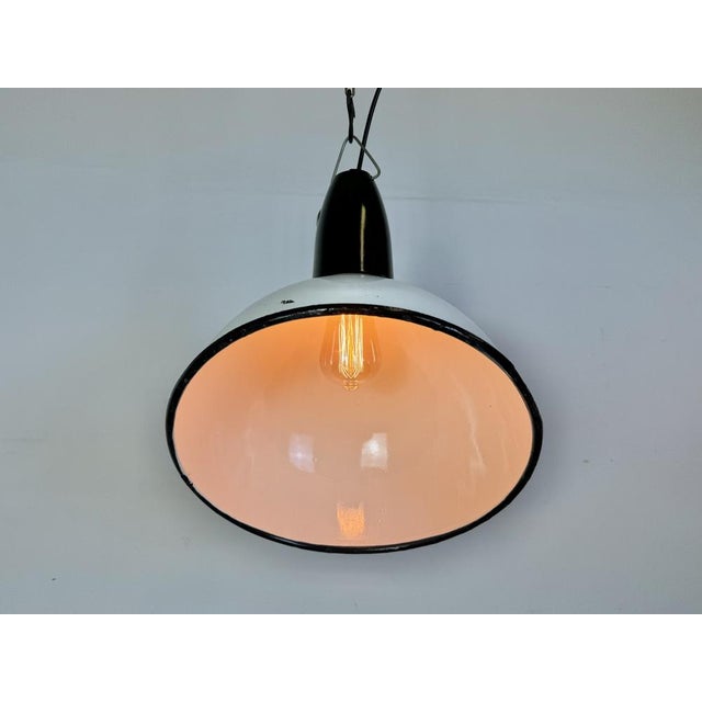 Industrial Soviet White Enamel Pendant Lamp, 1960s For Sale - Image 17 of 18