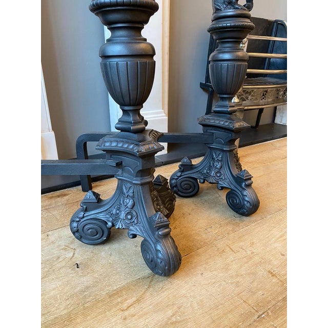 Tall Antique Fire Dogs in Cast Iron, 1890, Set of 2 For Sale - Image 9 of 16