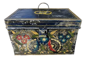 Rare 19th C. Tole Painted Document Safe Box in Blue