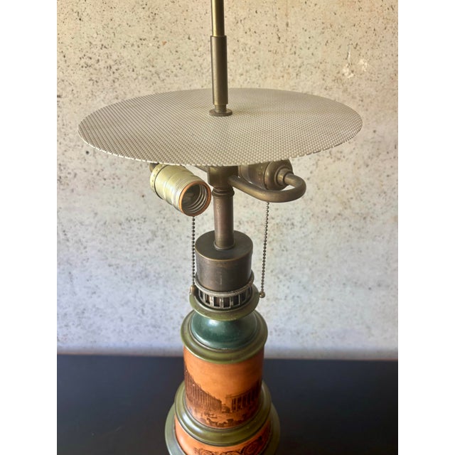 1940s French Neoclassical Painted Tole Table Lamps With Metal Shades - a Pair For Sale - Image 9 of 12