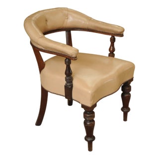 19th Century Cream Leather Buttonback Open Frame Armchair For Sale