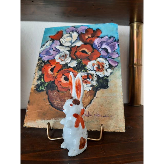Antique Ceramic Bunny With Bow Japan Figurine For Sale - Image 4 of 7