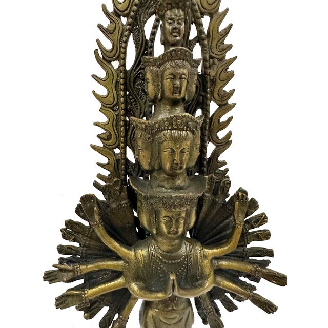 Vintage Chinese Bronze Eleven-Headed Avalokiteshvara, Kwan-Yin Sculpture For Sale - Image 4 of 14